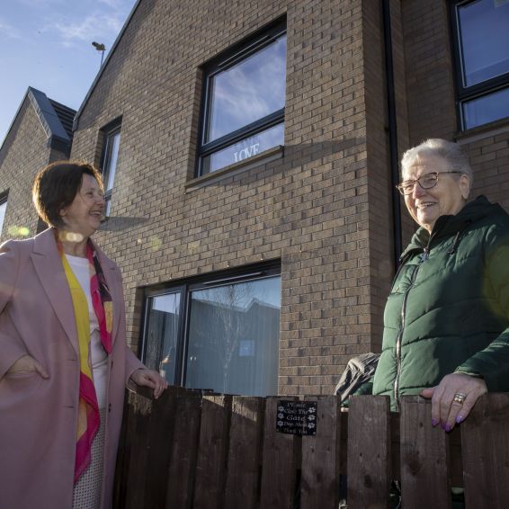 GHA Chair Bernadette Hewitt chats with tenant Harriet Sinclair