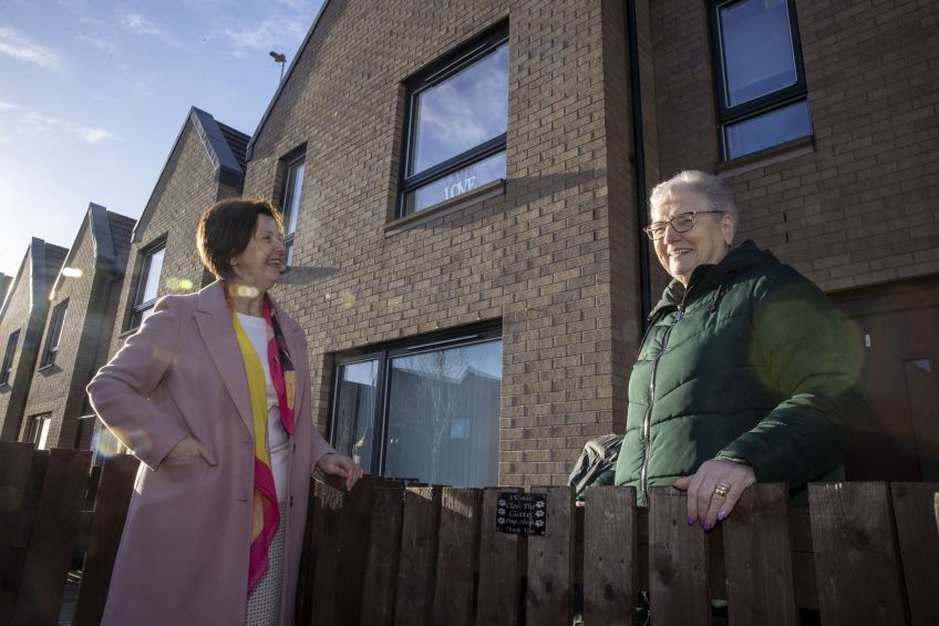 GHA Chair Bernadette Hewitt chats with tenant Harriet Sinclair 