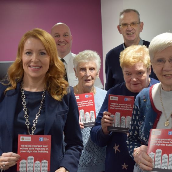 Community Safety Minister Ash Denham launches fire safety leaflet for high-rise residents.