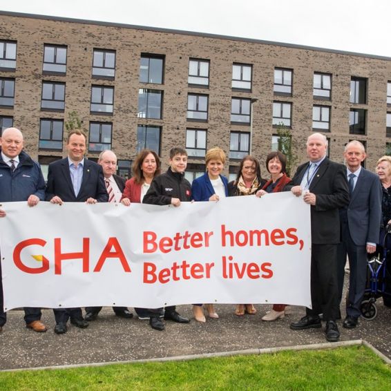 First Minister Nicola Sturgeon at  GHA Ibrox new-builds